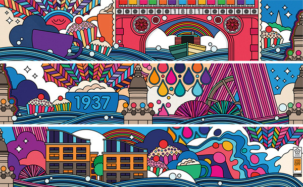 Onesidezero Illustration : Artwork by Brett Wilkinson #lines #west #design #graphic #miimnimal #geometric #brett #onesidezero #illustration #hoarding #leicester #wilkinson #bridge
