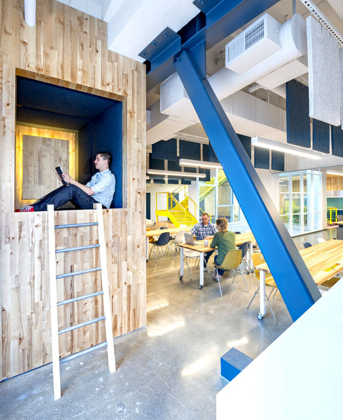 Vivid Office Space by Studio O+A elevated sleeping nook #office #design #space #work