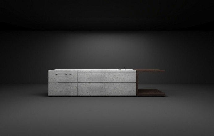 Modulküche 'Heart of Gold' #concrete #modul #design #wood #kitchen #element #steininger