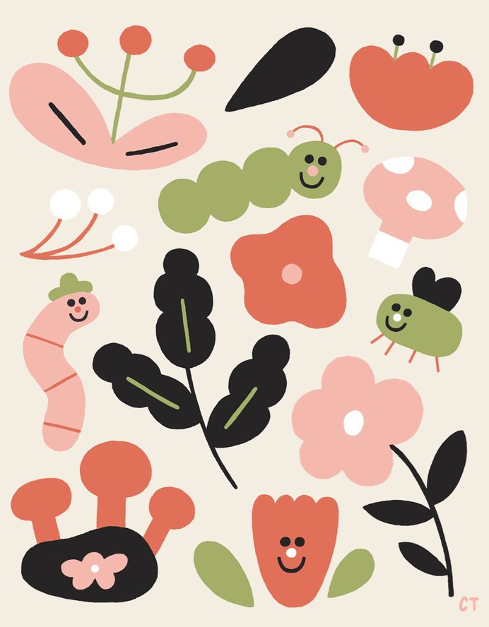 Garden Creatures Mini Blanket Illustration