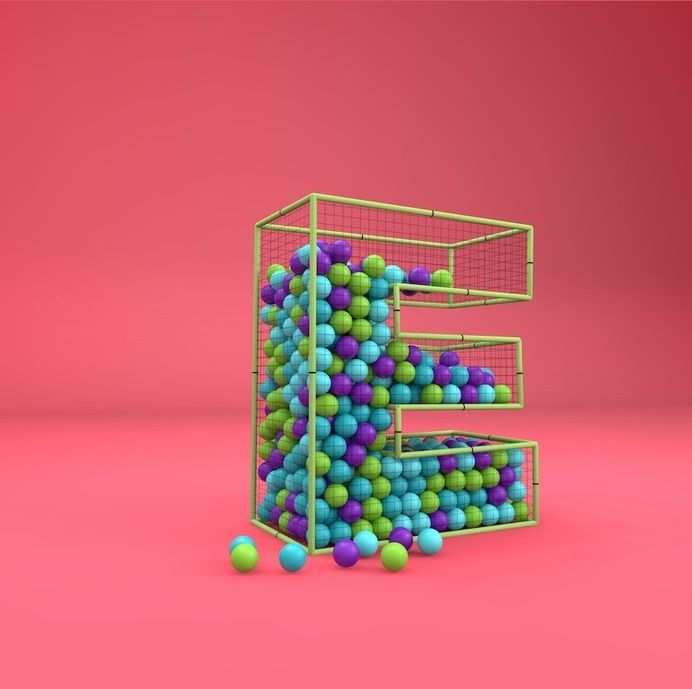 E - Ball pit #lettering #cgi #design #poster #3d #typography