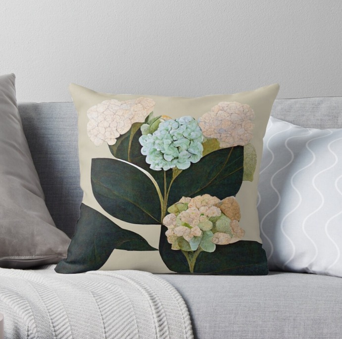 Hydrangea and Jasmine Throw Pillow
