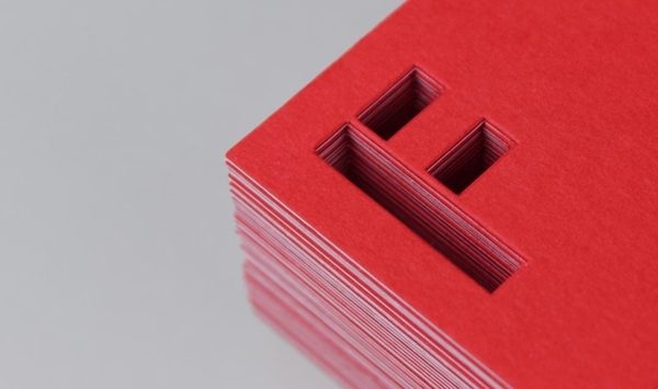 Close up detail of the die cut on a stack of Fieldwork business cards. #die #cut #business #card #stationery #duplex