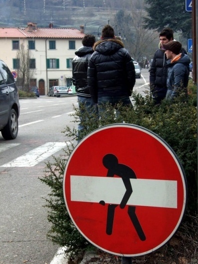 Wooster Collective: Seen On The Streets Of Ponte A Poppi, in Casentino (near Arezzo, Tuscany, Italy) #red #sign #street #art #stop