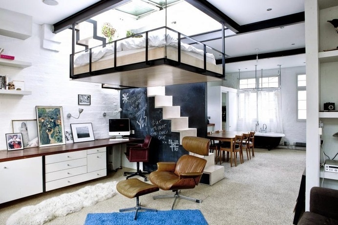 Suspended Bed in Small Urban Apartment #interior #design #architecture #bedroom