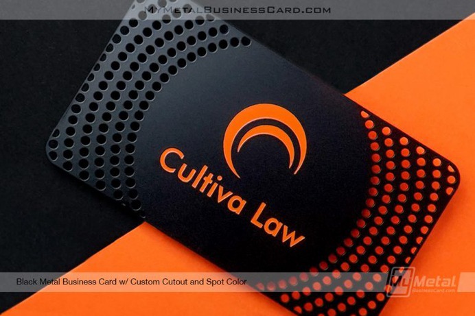Black Metal Business Card with Pop of Orange Color