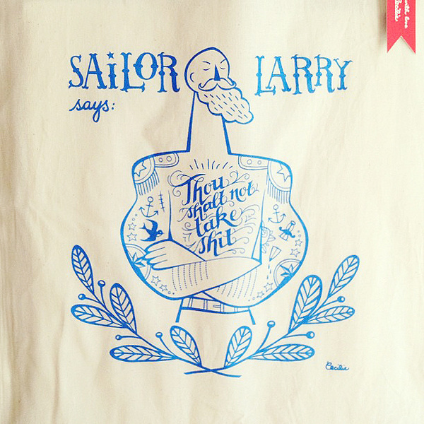 sailor larry-happy meat #bag #tote #illustration #sailor