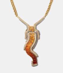 Fire Opal-Diamond Pendant Necklace