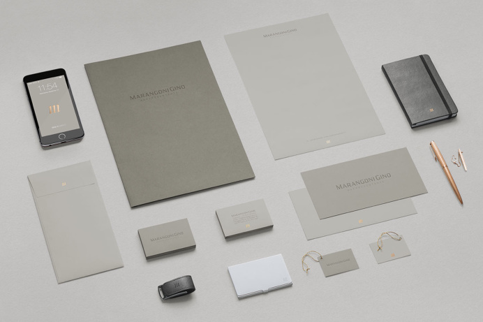 Marangoni Gino | Personal Brand. #lettering #typeface #monogram #logodesign #stationery #copper #hotfoil #elegant #sober #minimal