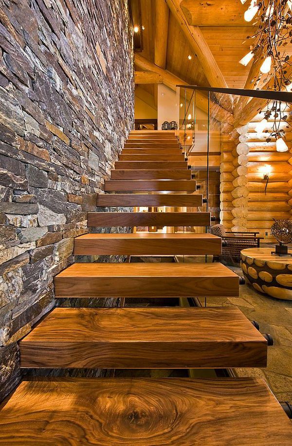 Wooden loft staircase, cozy and beautiful house