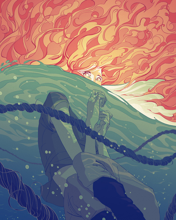 TheStranger by Goni Montes #ocean #fantasy #stranger #woman #water #supernatural #rope #illustration #sea #art