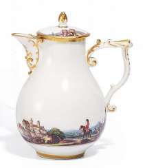 POT WITH CONTINUOUS LANDSCAPE PANORAMA. Meissen. Around 1740. #Sets #Teasets #Porcelainsets #Antiqueplates #Plates #Wallplates #Figures #Porcelainfigurines #porcelain