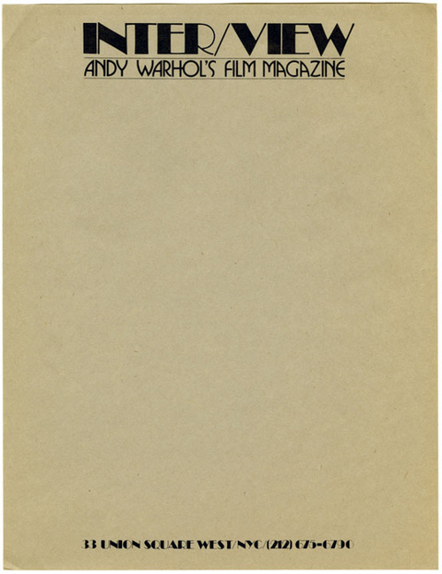 Interview, c. 1971 | Steven Heller Collection, via Container List #stationary #letterhead #warhol #broadway