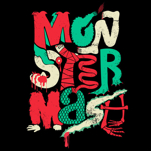 monster, green, red, type, lettering, illustration