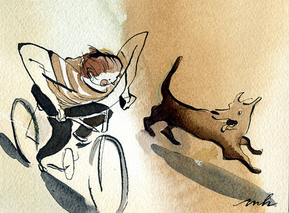 5 #run #dog #bicycle #boy #cyclist #illustration #bike #watercolor #watercolour