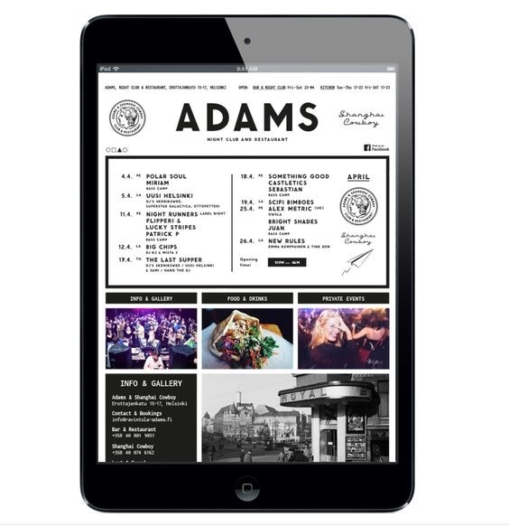 ADAMS Club & Restaurant website. Design: Tony Eräpuro #layout #mobile #responsive #masonry #website restaurant #club #helsinki