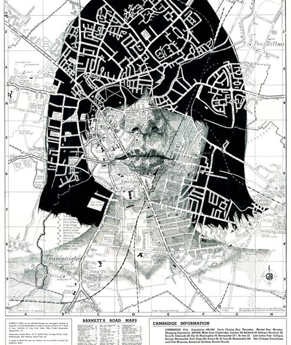Portraits Drawn on Maps by Ed Fairburn #portraits #drawing #maps
