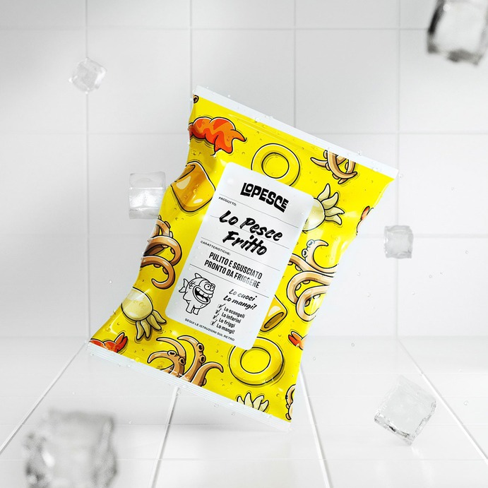 Lo Pesce Branding & Packaging - Mindsparkle Mag Lo Pesce, the main brand of Xilo Trade, breaks the mold of the communication of frozen food in Italy thanks to a funny visual identity, a bright palette and a packaging system which stands out in the refrigerator aisle of the grocery store. #logo #packaging #identity #branding #design #color #photography #graphic #design #gallery #blog #project #mindsparkle #mag #beautiful #portfolio #designer