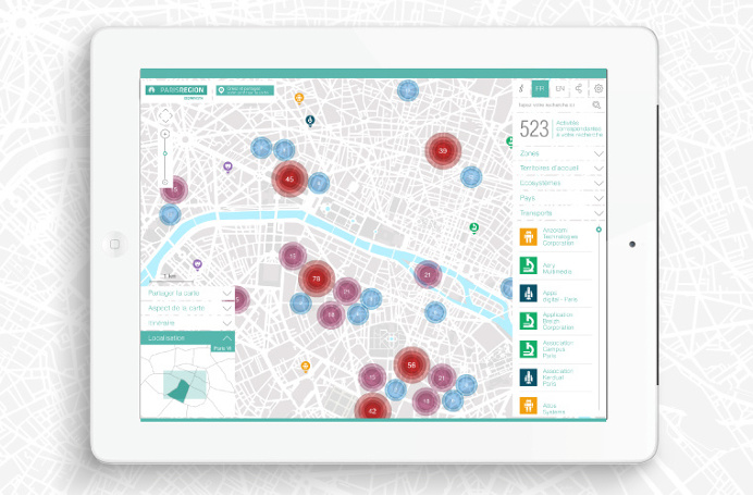 Interactive economic map of Paris #cluster #homepage #region #economy #orientation #app-design