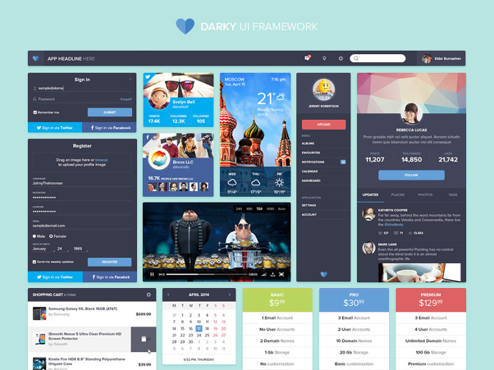 Darky is a #ui kit with over 20 elements which can help you speed up when creating #desktop / #mobile designs.