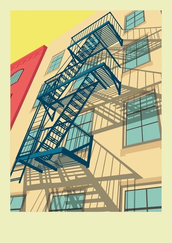 Greenwich Village New York City Illustration by Remko Heemskerk #escape #city #illustration #fire #art #york #new