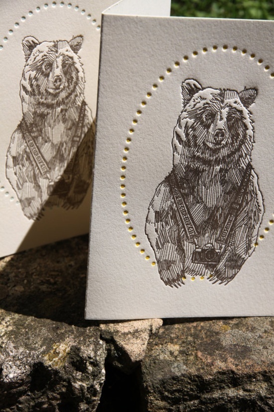 Bruce the Bear - Set of 6 Letterpress Cards, from: http://www.etsy.com/shop/MinkLetterpress: #letterpress #illustration #etsy #bear #mink