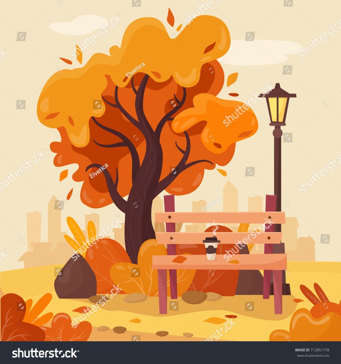 stock-vector-autumn-park-with-bench-coffee-falling-leaves-tree-and-lantern-flat-cartoon-style-vector-712851778.jpg (1500×1600)