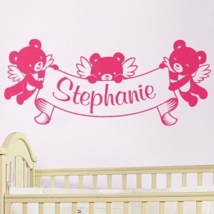 A sweet custom name banner! The cute teddy bear cupids will look sweet in a nursery or toddlers room. Wall decal from http://cozywallart.com #bear #name #decal