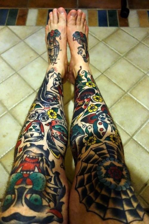 Tattooed Page  Traditional leg sleeve tattooed by Myke Chambers