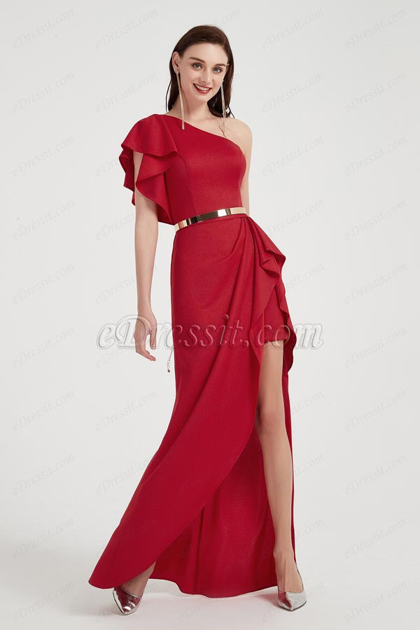 eDressit Sexy One Shoulder Red Slit Party Evening Dress (00201602)
