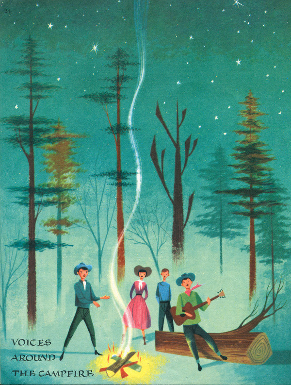 newhousebooks:Campfire, fromÂ Voices of America, illus by Robert J. Lee, 1957 #print #characters #illustration