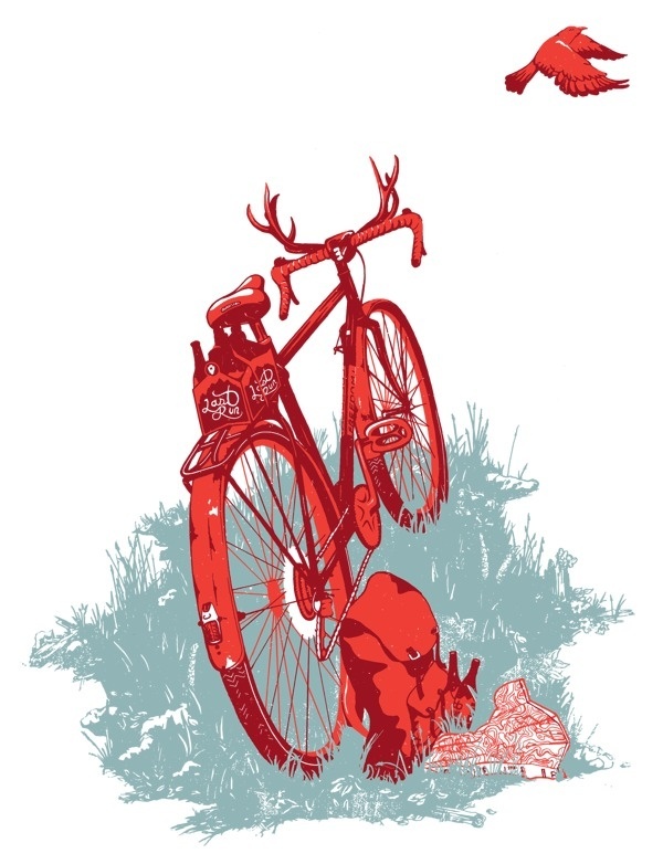Wanderlust #antlers #beer #bird #illustration #nature #bike