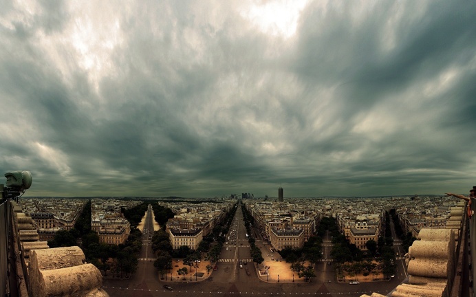 Panorama of Paris at Cloudy Day