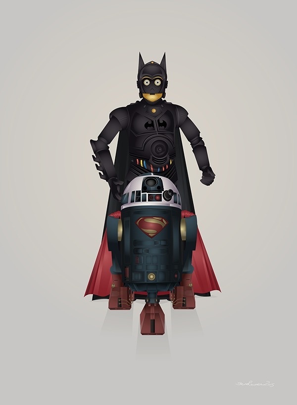 Batdroid v Superdroid on Behance by Steve Berrington #wars #batman #illustration #r2-d2 #star