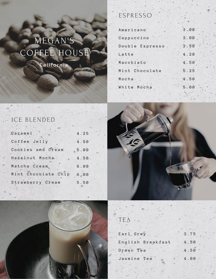 Gray Coffee Tea Grid Photo Drink Menu