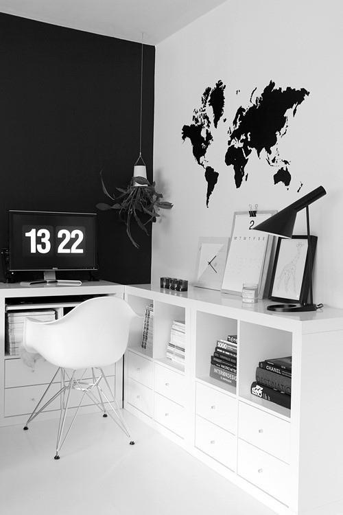 Black and white workspace #workspace #white #office #world #black #map #and #bw