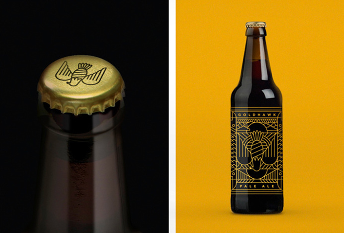 Goldhawk Ale by Don't Try Studio #graphic design #vector #print #bottle #caps