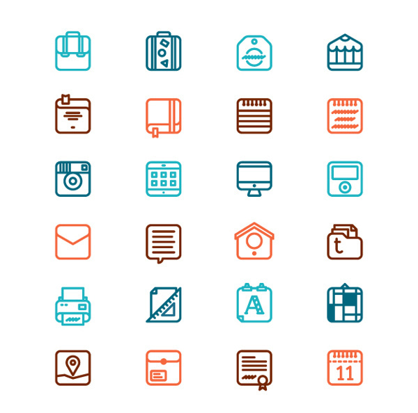 Things on Icons / Riccardo Casinelli #bag #icon #print #portfolio #book #tag #pictograms #logo #pencil