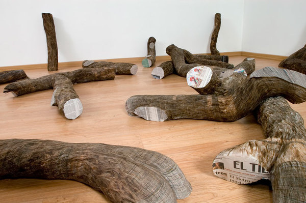 CJWHO ™ (tree trunks made of densely stacked newspapers by...) #tree #installation #crafts #design #newspaper #wood #art
