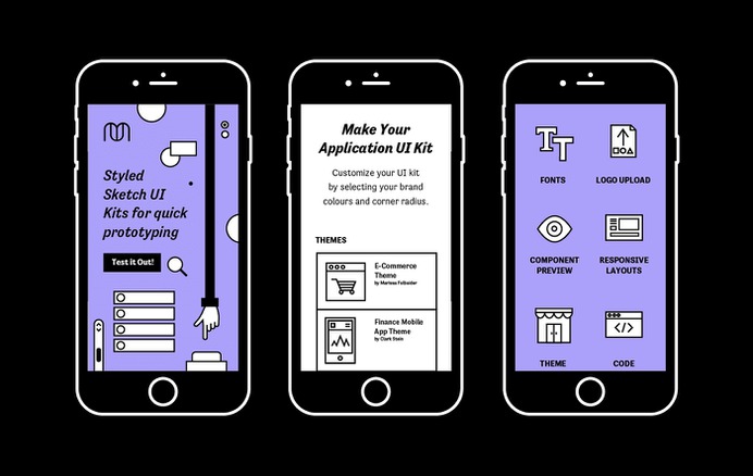 Mobile Landing Page for MakeUI - Styled Sketch UI Kits for quick prototyping