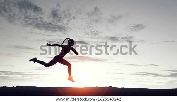 Sportswoman run race. Mixed media