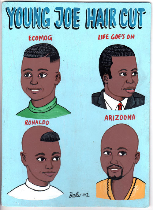 Indigo Arts Gallery | African Barber Signs | Burkina Faso #barber #africa #hair #haircut #illustration