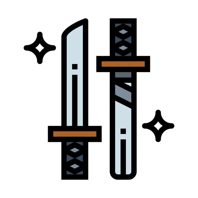See more icon inspiration related to cultures, blade, katana, ninja, sword, japanese, asian, weapons, weapon, oriental and knife on Flaticon.