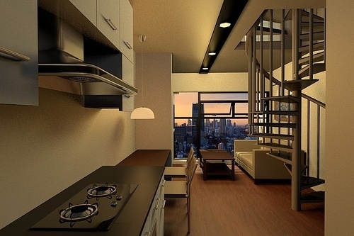 rhys #interior #spiral #living #homes #kitchen #lamps #stove #staircases #room