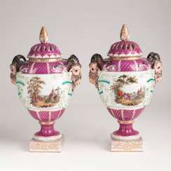 Pair of Berlin pot pourri vases with Watteau scenes. #Sets #Teasets #Porcelainsets #Antiqueplates #Plates #Wallplates #Figures #Porcelainfigurines #porcelain