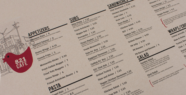821 Cafe #menu