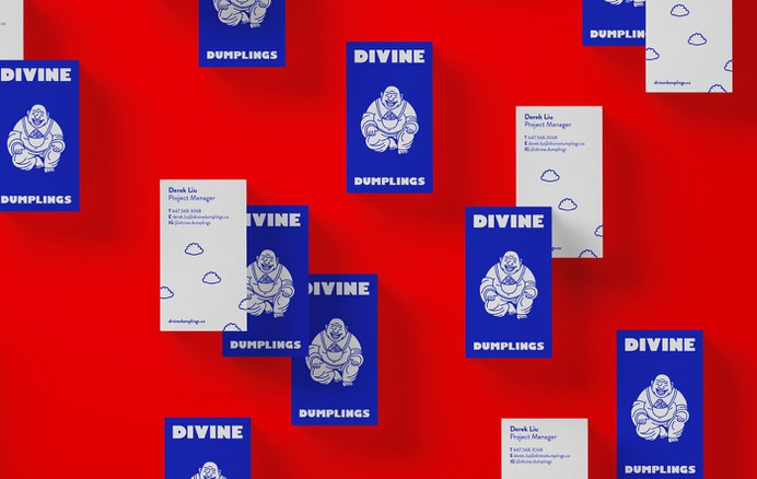 We were hired by a Toronto-based digital restaurant to create a brand identity, print and digital applications for their launch. The inspiration for the identity came from the story of the semi-historical Chinese monk, Budai, who allegedly lived in 10th century China. Photo of multiple business cards