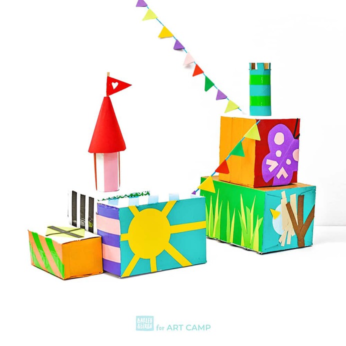 These colorful spring-themed castle inspired by artist Theresa Burga are a deliciously fun invitation to create and build for kids! | barley & birch for ART CAMP