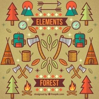 #element #forest#free #vector #color #arrows #wood #hatchet #backpack