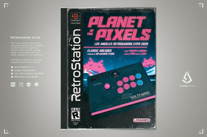 Retro Gaming 80s Arcade Stick Flyer Template
